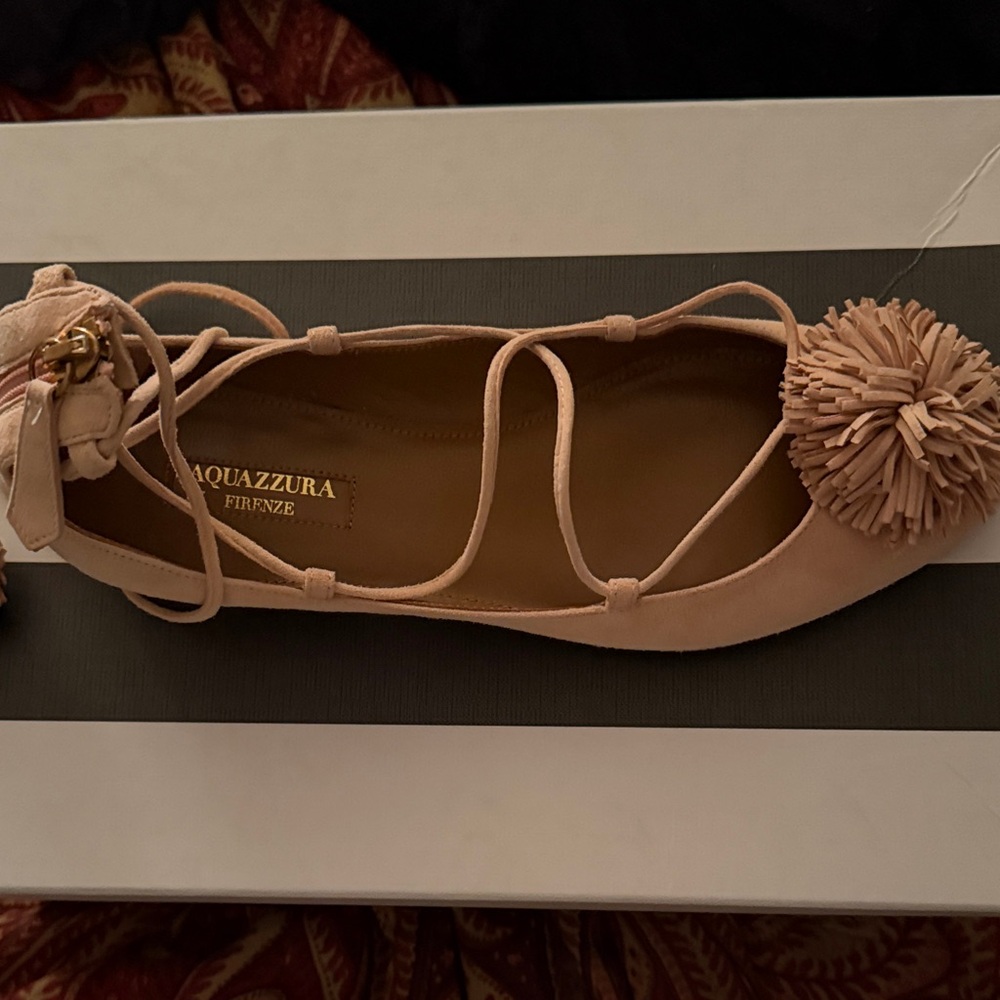 Aquazzura Blush Pink Lace-Up Flats